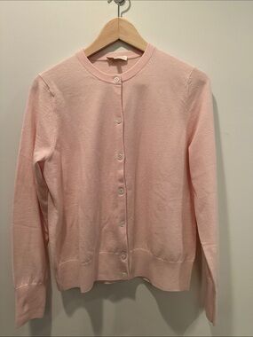 ANN MASHBURN Pale Pink Button-Front Crewneck Cardigan